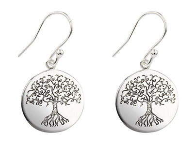 Sterling Silver Tree Of Life Etched Drop Earrings, Double Sided