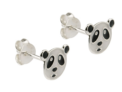 Sterling Silver Panda Enamel Stud  Earrings
