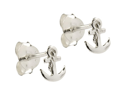 Sterling Silver Anchor Stud        Earrings - Standard Image - 1