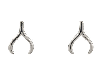 Sterling Silver Wishbone Stud      Earrings - Standard Image - 1