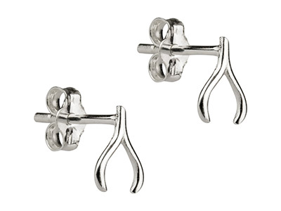 Sterling Silver Wishbone Stud      Earrings - Standard Image - 2