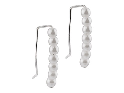 Sterling Silver Imitation White    Pearl Ear Climber Earrings - Standard Image - 2