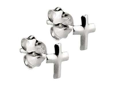Sterling Silver Small Cross Stud   Earrings - Standard Image - 2