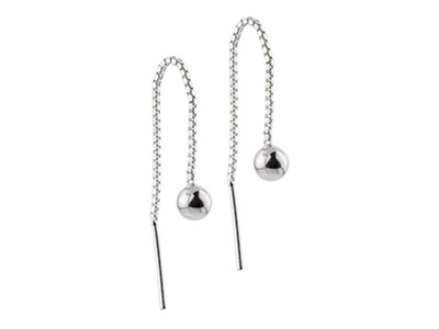 Sterling Silver Threadable Earrings With Silver Ball - Standard Image - 1