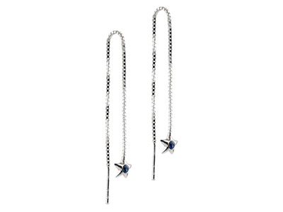 Sterling Silver Threadable Earrings With Blue Crystal Set Star