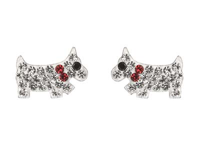 Sterling Silver Dog Design Stud    Earrings Set With Cubic Zirconia