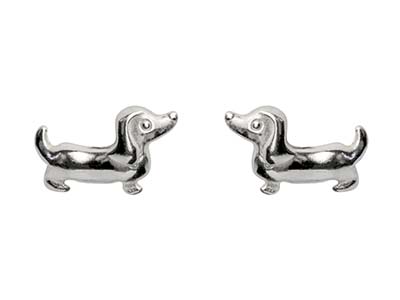 Sterling Silver Dachshund Design   Earrings - Standard Image - 1