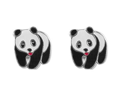 Sterling Silver Panda Enamel Design Stud Earrings