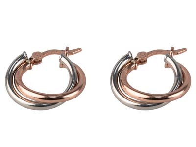 Sterling Silver Double Hoop        Earrings Rose Gold Plated - Standard Image - 1