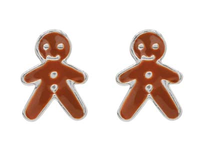 Sterling Silver Gingerbread Man    Design Stud Earrings - Standard Image - 1