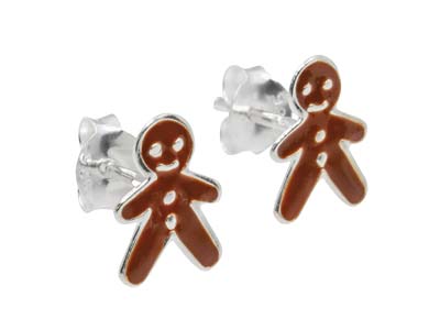 Sterling Silver Gingerbread Man    Design Stud Earrings - Standard Image - 2