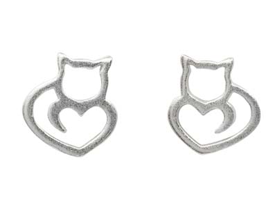 Sterling Silver Silhouette Cat     Design Stud Earrings