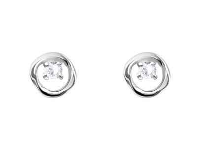 Sterling Silver Organic Circle     Cubic Zirconia Stud Earrings