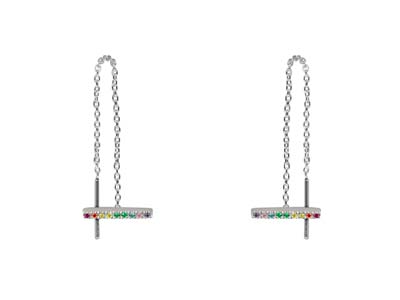 Sterling Silver Bar Design Threader Earrings With Multicolour           Cubic Zirconia