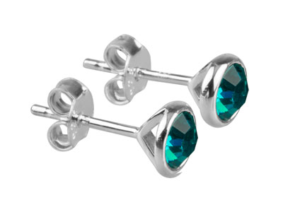 Sterling Silver Earrings December  Birthstone 4mm Blue Zircon Crystal