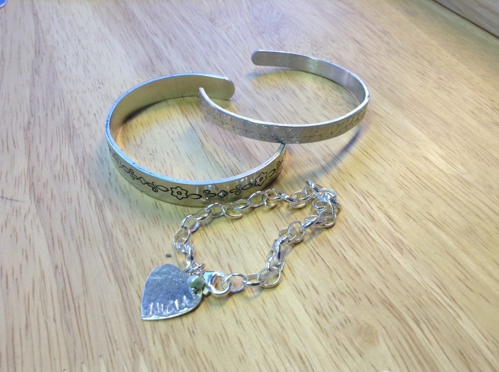 metal stamped bangle and keyring