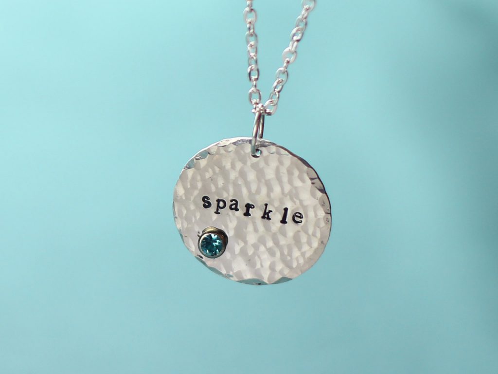 sparkle stamped textured metal pendant and chain