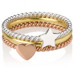 Sterling Silver Heart and Star Design Three Stacking Rings