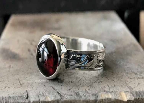 Cabochon Ring With Patterned Band - The Bench