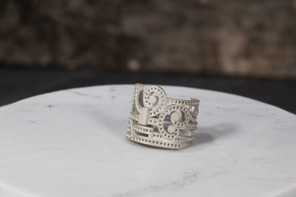 A 3D printed silver ring using CAD design