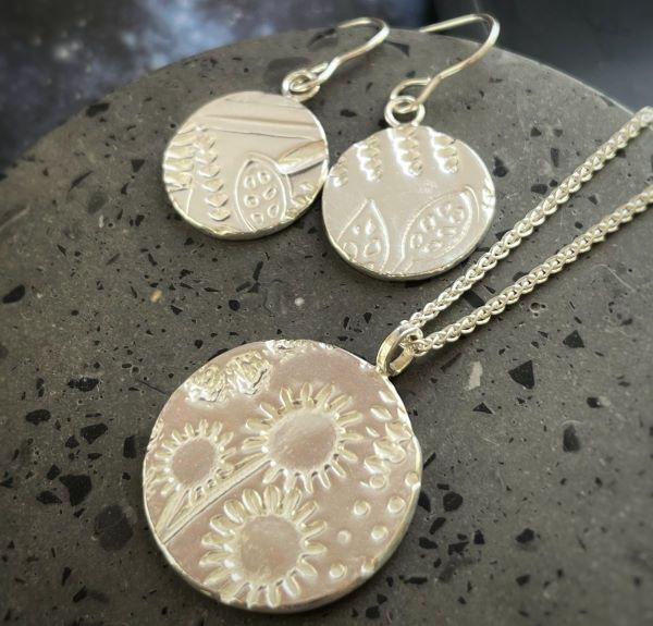 Textured Silver Clay Earrings and Pendant