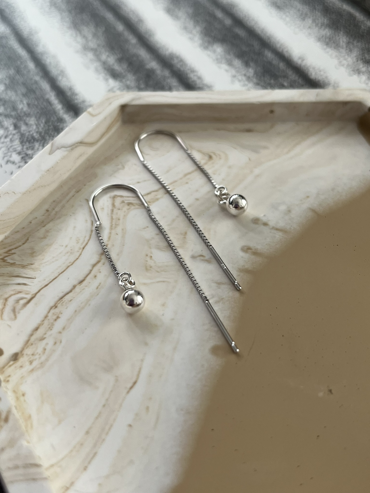 Chain thread earrings soldered onto one hole beads.