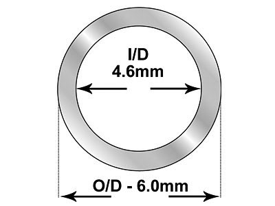 9ct White Gold Tube, Ref B,        Outside Diameter 6.0mm,            Inside Diameter 4.6mm, 0.7mm Wall  Thickness, 100% Recycled Gold - Standard Image - 2