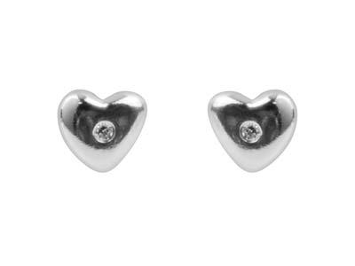 Sterling Silver Valentine's Day     Polished Heart Stud Earrings With   Cubic Zirconia Stone, With Gift Box - Standard Image - 3