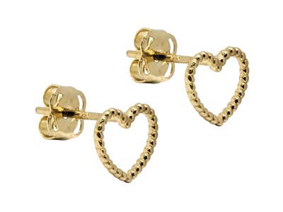 9ct Yellow Gold Valentine's Day    Heart Outline Stud Earrings Gift   Set - Standard Image - 2