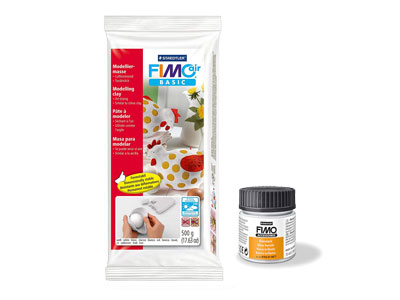 Fimo Air Basic White 500g And Fimo Water Based Varnish 35ml Set - Standard Image - 1