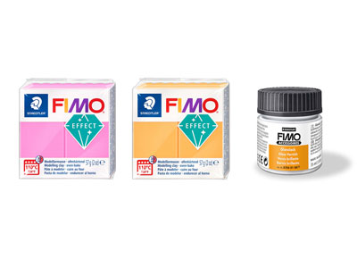 Fimo Effect Neon Fuchsia And Orange 57g Blocks And Fimo Varnish 25ml    Set - Standard Image - 1
