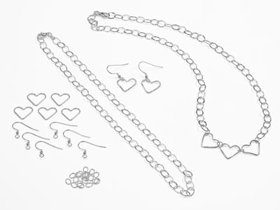Cooksongold Sterling Silver        Hammered Heart Necklace And        Earrings Project