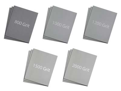 Emery Paper. Fine Grits 800, 1000, 1200, 1500 And 2000, Pack of 15 - Standard Image - 1