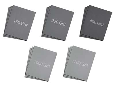 Emery Paper Set Of 5 Grits, 150,    220, 400, 1000 And 1200, Pack of 15 - Standard Image - 1
