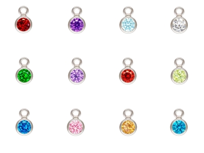 Sterling Silver Birthstone         Cubic Zirconia Bezel Drop          Connectors Set - Standard Image - 1