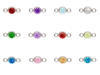 Sterling Silver Birthstone Cubic   Zirconia Bezel Connectors Set