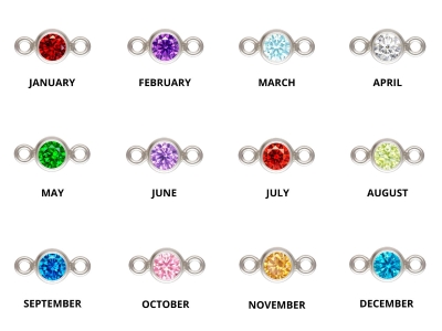 Sterling Silver Birthstone Cubic   Zirconia Bezel Connectors Set - Standard Image - 2