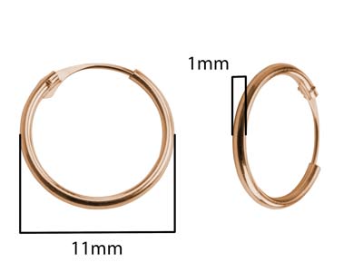 9ct Red Gold 11.0mm Hinged Sleeper Superlight Hoop Earrings, Pack Of 2, 100% Recyled Gold - Standard Image - 3