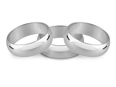 Platinum D Shape Wedding Ring      6.0mm, Size V, 12.9g Heavy Weight, Hallmarked, Wall Thickness 1.73mm - Standard Image - 2