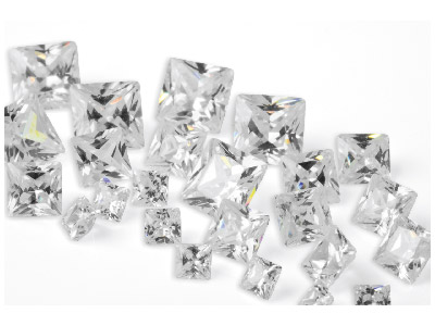 White Cubic Zirconia, Square Mixed Sizes 2,3,4mm Pack of 25 PMC Safe, Sizes May Vary Slightly - Standard Image - 1