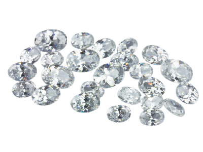 White Cubic Zirconia, Oval Mixed   Sizes 5,6, 7mm, Pack of 25         PMC Safe, Sizes May Vary Slightly - Standard Image - 1