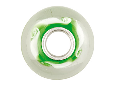Glass Charm Bead, Green And White  Spiral Pattern, Sterling Silver    Core - Standard Image - 2