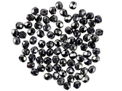 Preciosa 4mm Czech Fire Polished   Glass Beads Jet Hematite,          Pack of 100