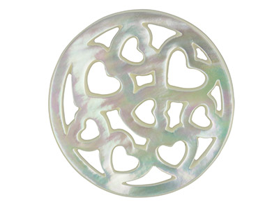Mother of Pearl White Large Heart  Filigree Disc