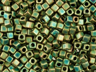 Miyuki Cube Seed Beads 1.8mm Square Matte Patina Iris 8.2g Tube, Miyuki Code Sb18-2008