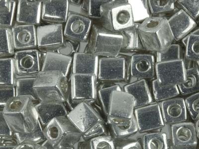 Miyuki Cube Seed Beads 4mm Square  Metallic Silver 20g Tube, Miyuki   Code Sb4-1051