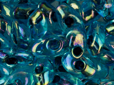 Miyuki Long Magatama Seed Beads     4x7mm Noir Lined Aqua Ab 8.5g Tube, Miyuki Code Lma-2168-tube