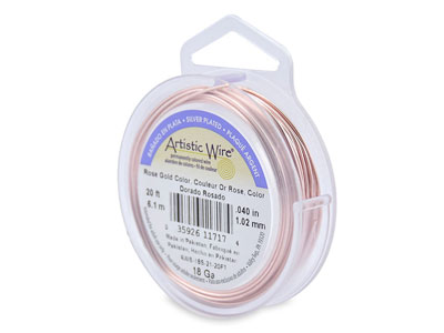 Beadalon Artistic Wire 18 Gauge    Silver Plated Rose Gold Colour     1.0mm X 6.1m