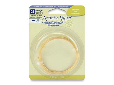 Beadalon Artistic Wire 21 Gauge    Flat Silver Plated Gold Colour     0.75mm X 3mm X 0.91m - Standard Image - 1