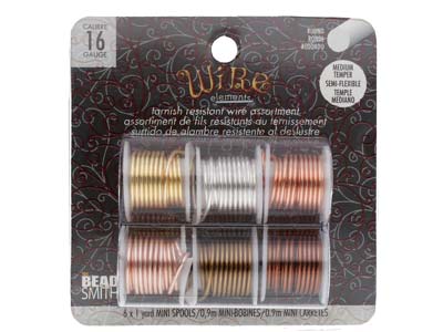 Wire Elements, 16 Gauge, Pack of 6  Assorted Colours, Tarnish           Resistant, Medium Temper, 1yd/0.91m - Standard Image - 1